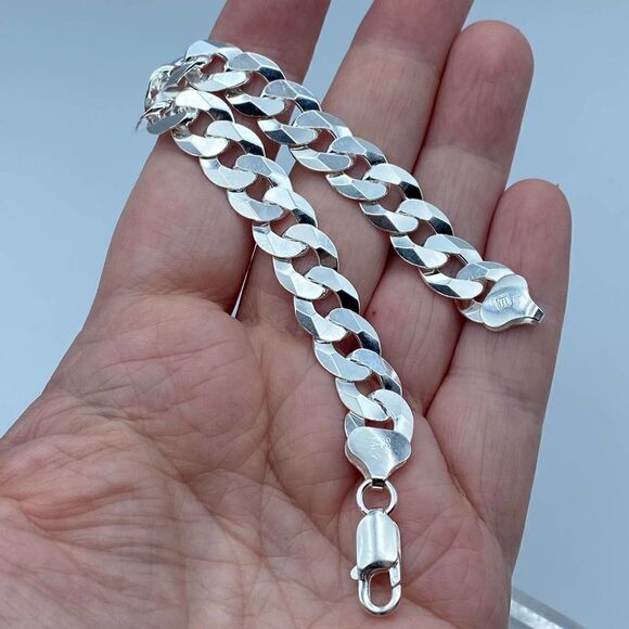 Flat Curb Sterling Silver Bracelet 250 gauge Unisex - Picture 6 of 6